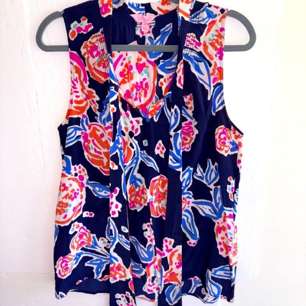 Lilly Pulitzer Navy Floral Sleeveless Blouse